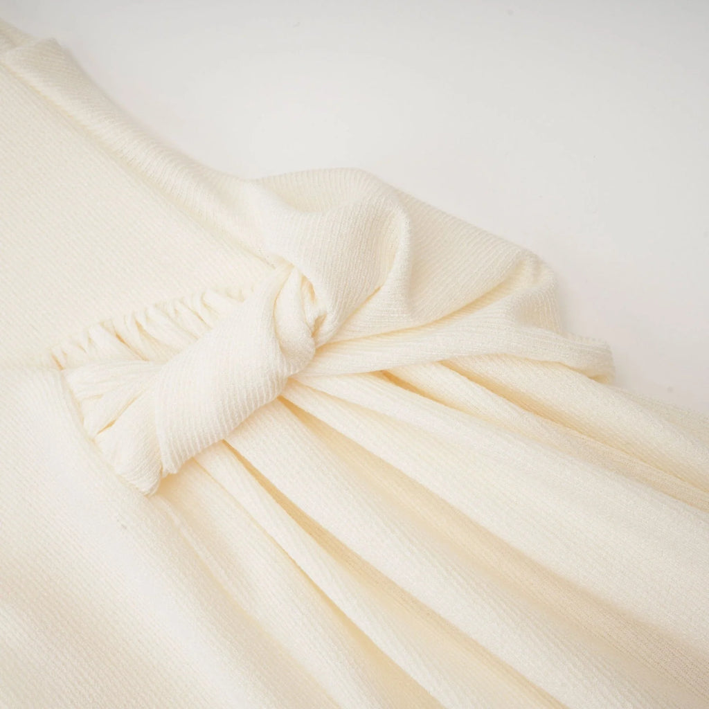 Riccarda Midi Dress White Draped Asymmetric Hem Ruched Detailing