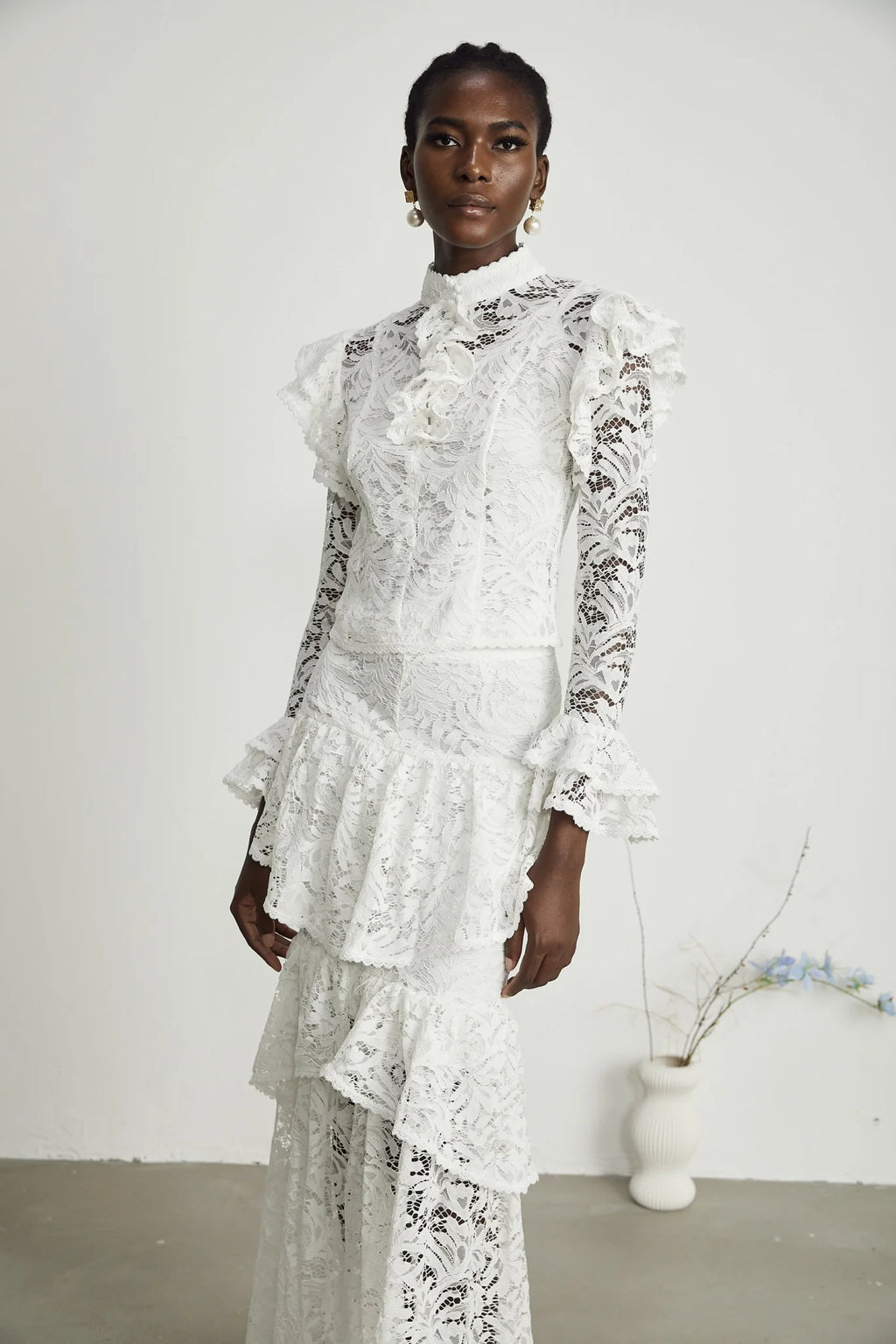 Riley Skirt & Top Set White Ruffled Cut Out Pleated Midi