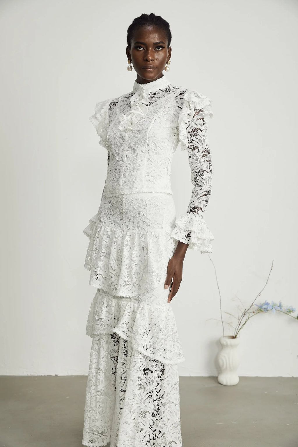 Riley Skirt & Top Set White Ruffled Cut Out Pleated Midi