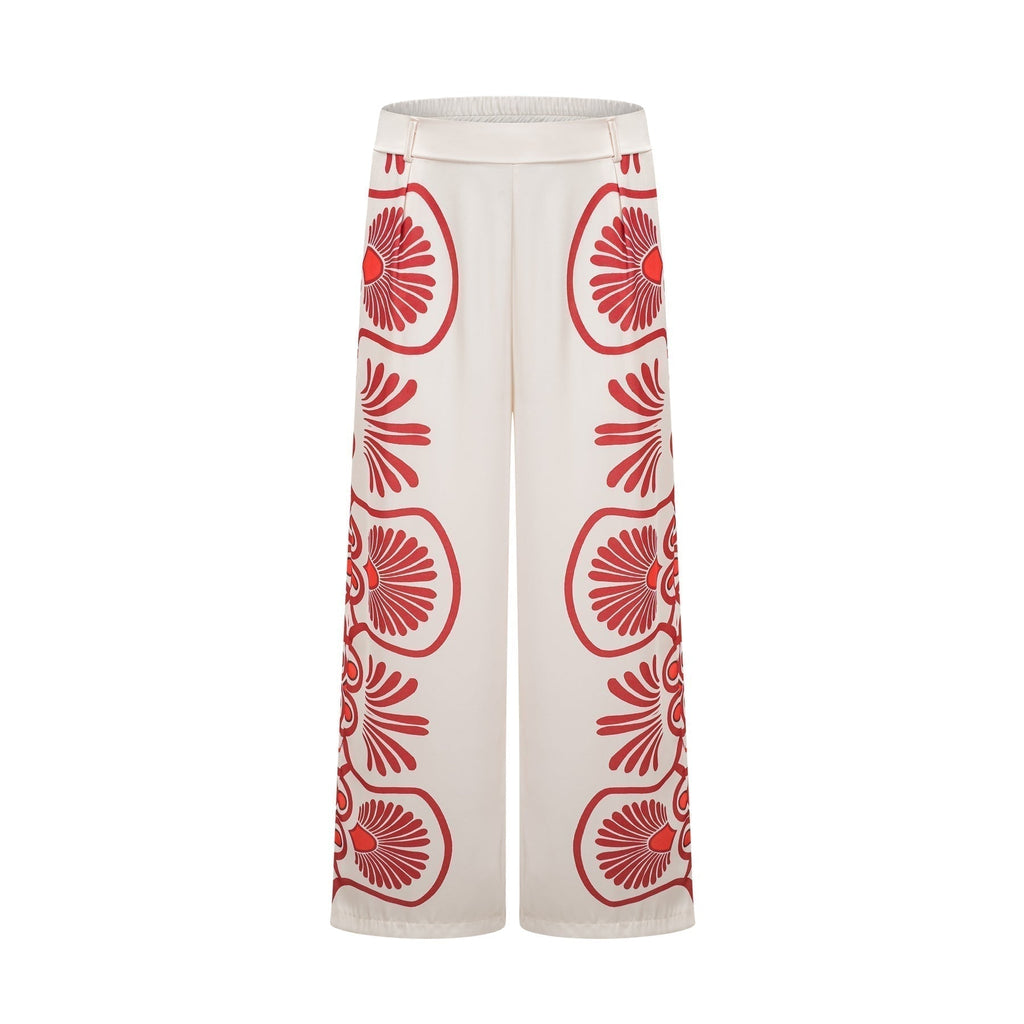 Rinata Shirt & Trousers White Multicolor Graphic Print Set