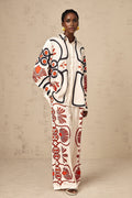 Rinata Shirt & Trousers White Multicolor Graphic Print Set