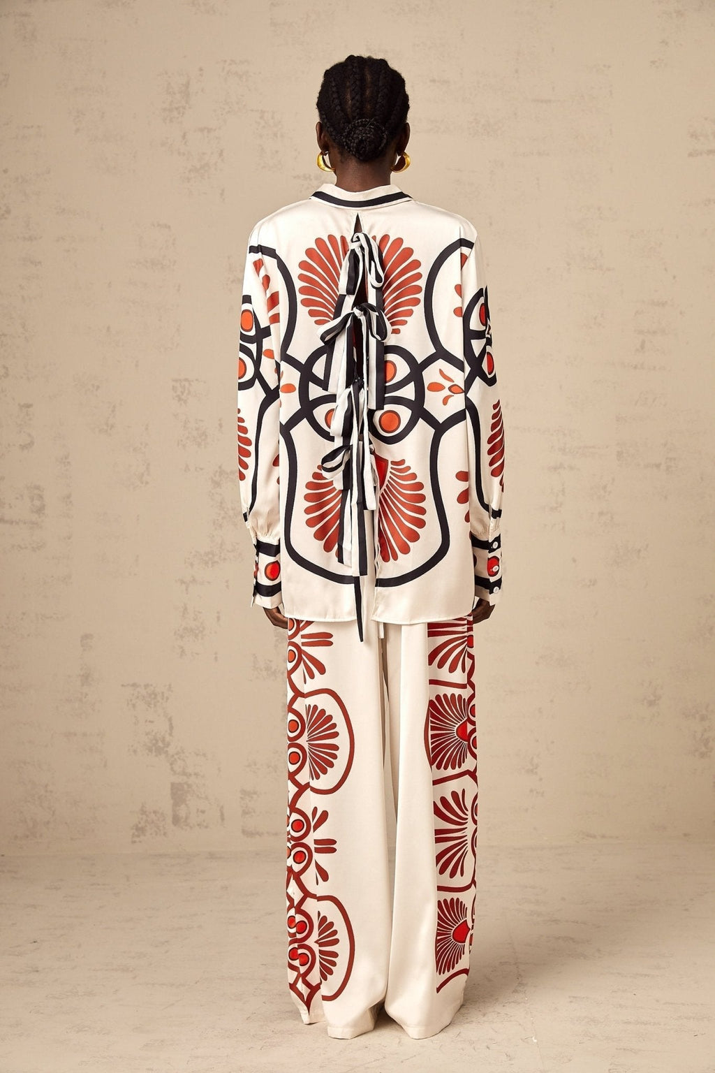 Rinata Shirt & Trousers White Multicolor Graphic Print Set