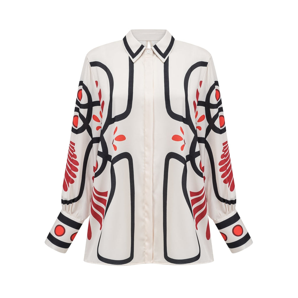 Rinata Shirt & Trousers White Multicolor Graphic Print Set