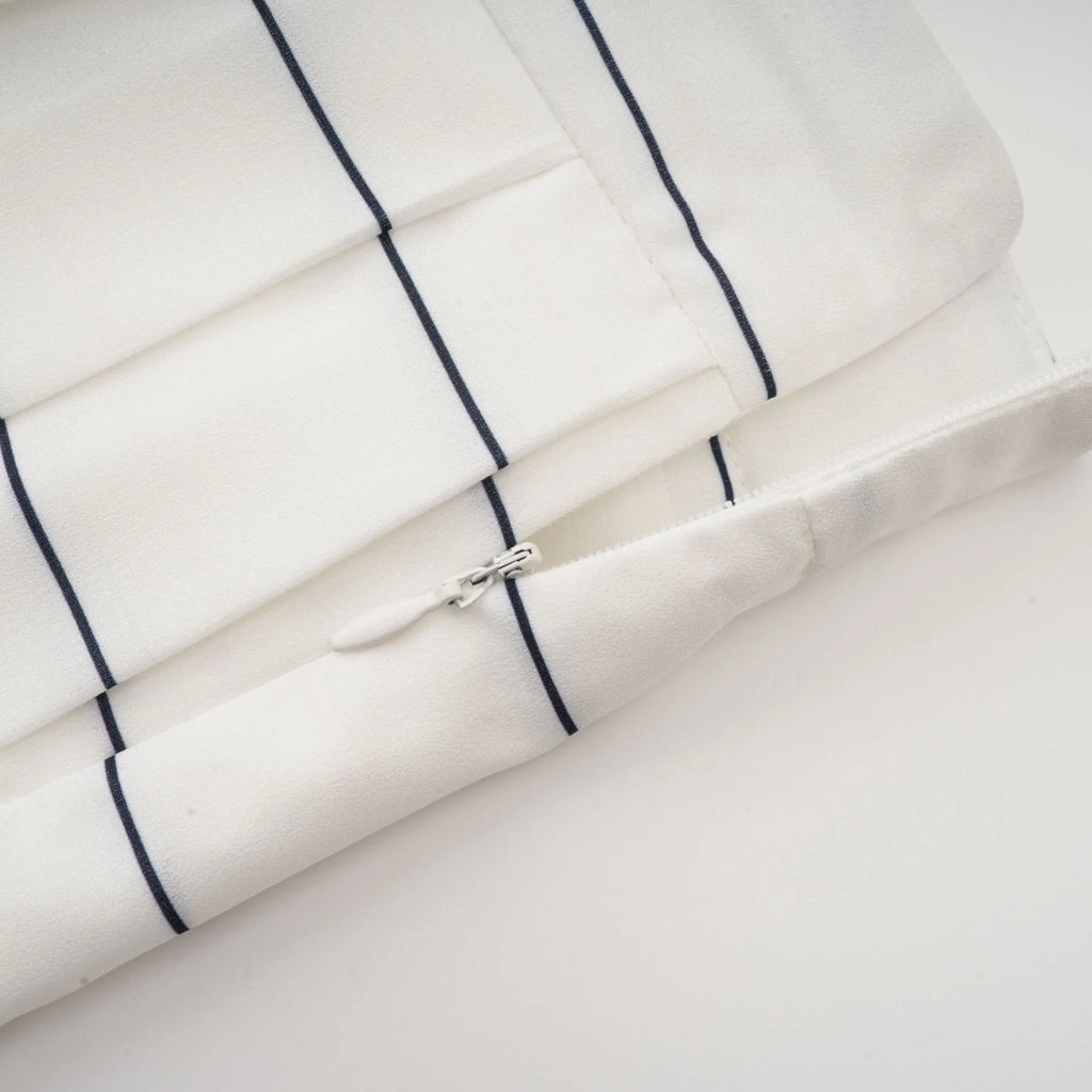 Rinata Top & Skirt Striped White Matching Set