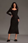 Rita Black Lace Floral Detail Dress Square Neckline Long Sleeve