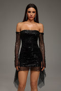 Rita Black Sequin Off-Shoulder Mini Dress
