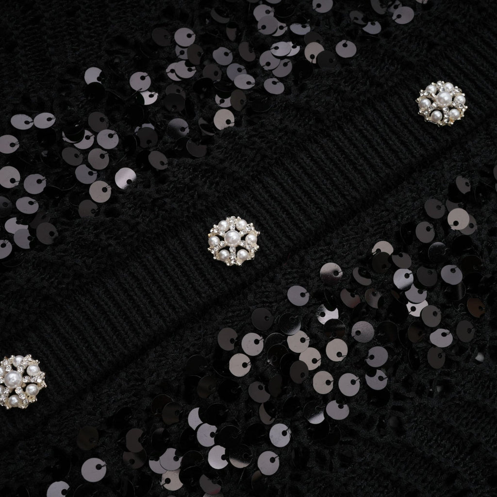Rita Cardigan & Skirt Black Sequin Crochet Matching Set