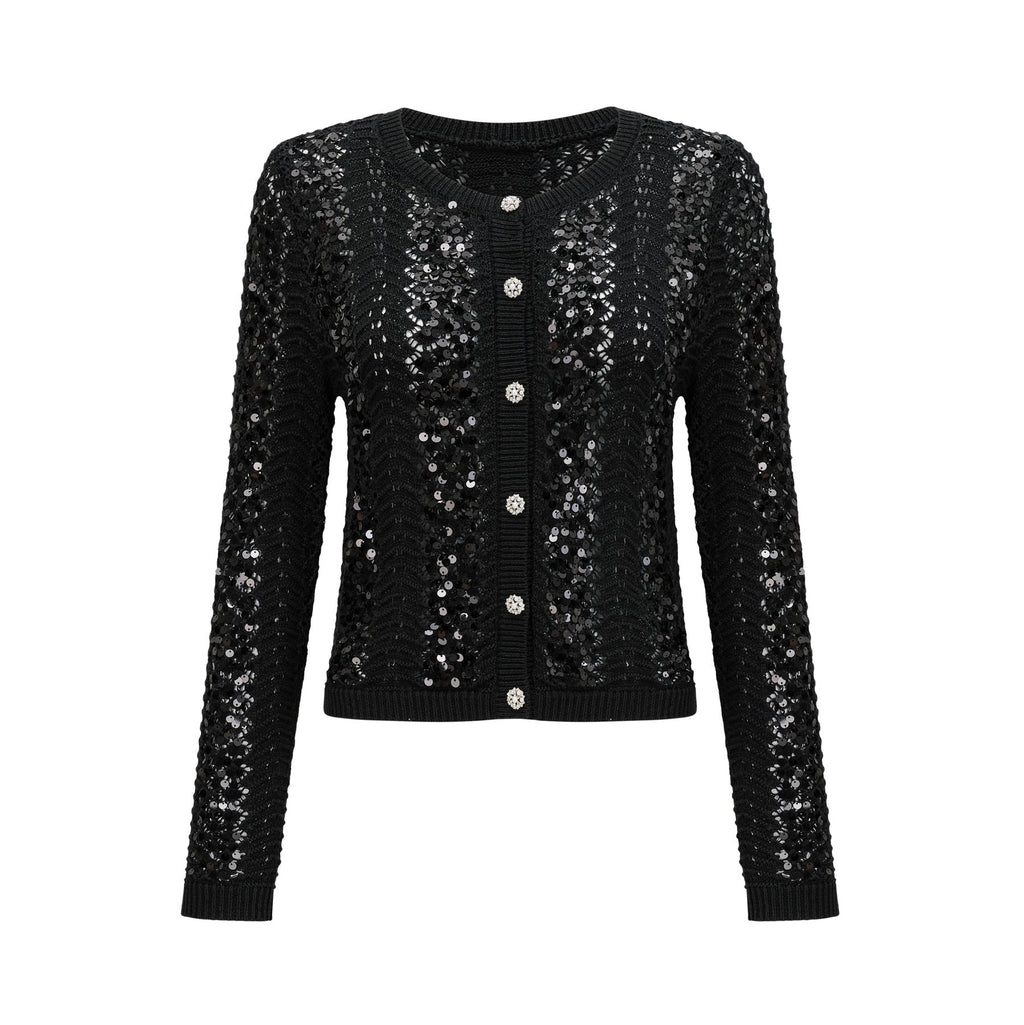 Rita Cardigan & Skirt Black Sequin Crochet Matching Set