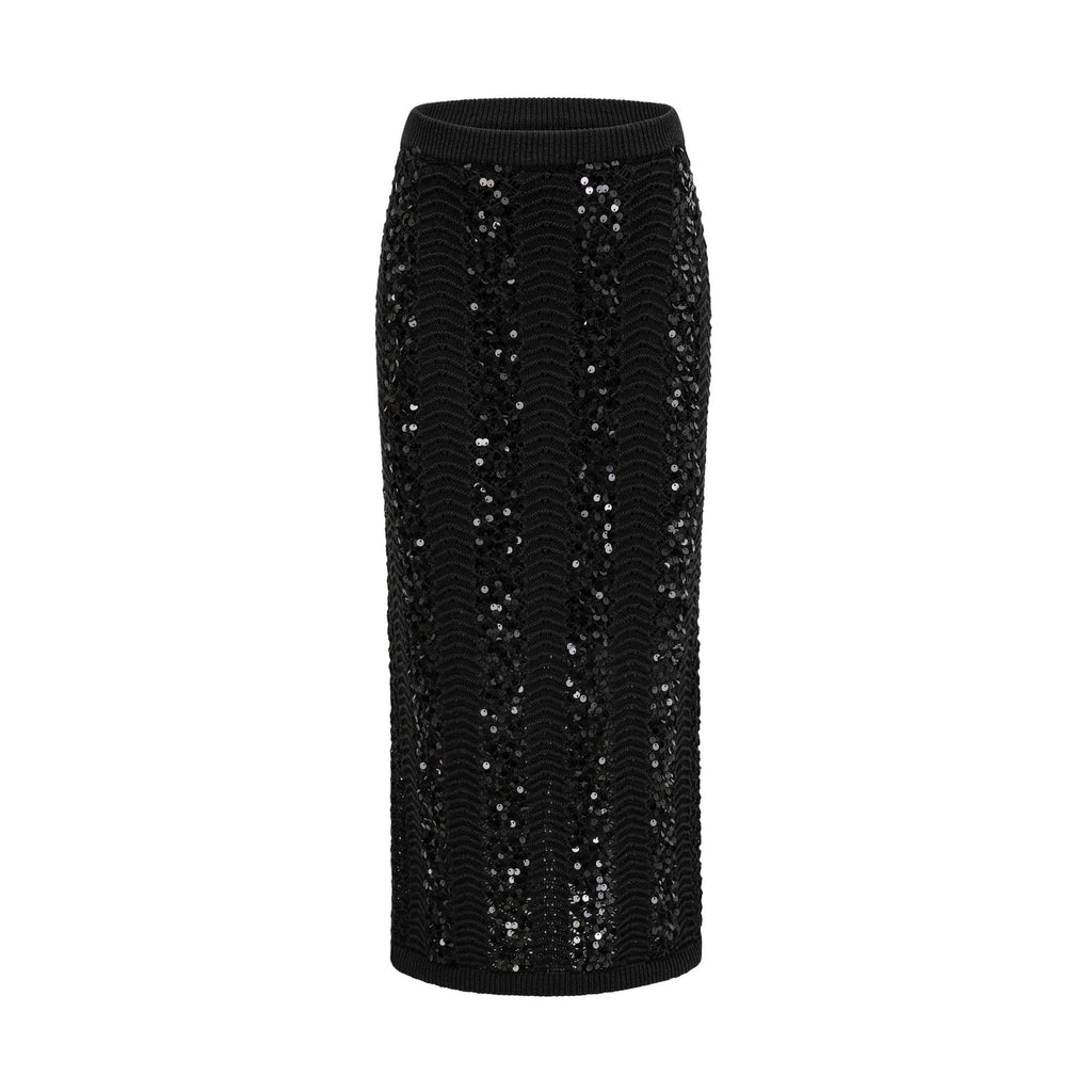 Rita Cardigan & Skirt Black Sequin Crochet Matching Set