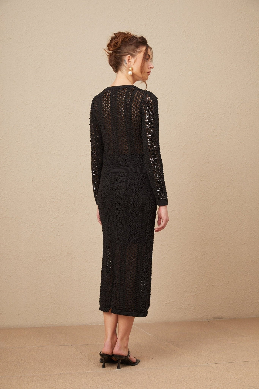 Rita Cardigan & Skirt Black Sequin Crochet Matching Set