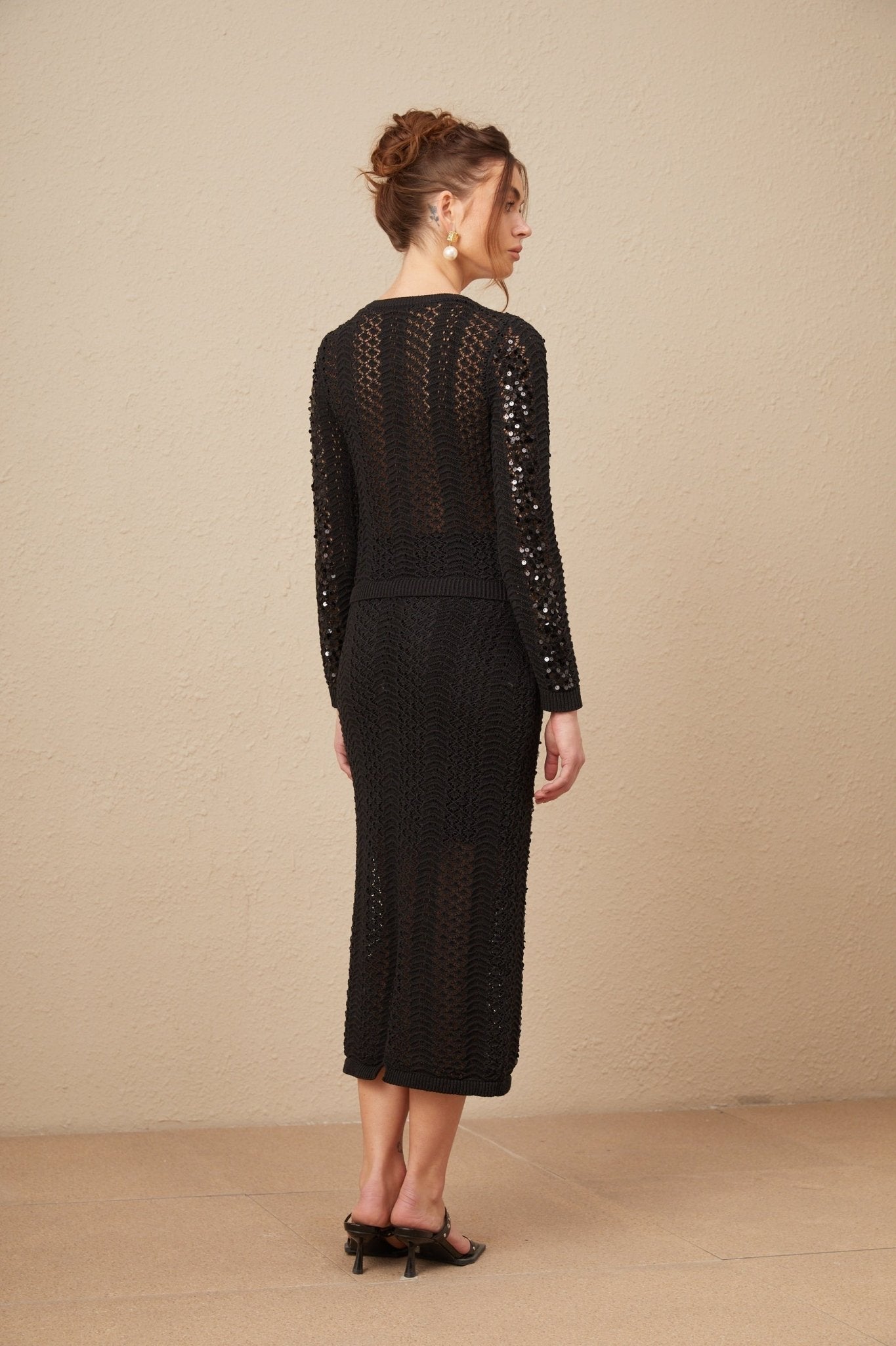 Rita Cardigan & Skirt Black Sequin Crochet Matching Set