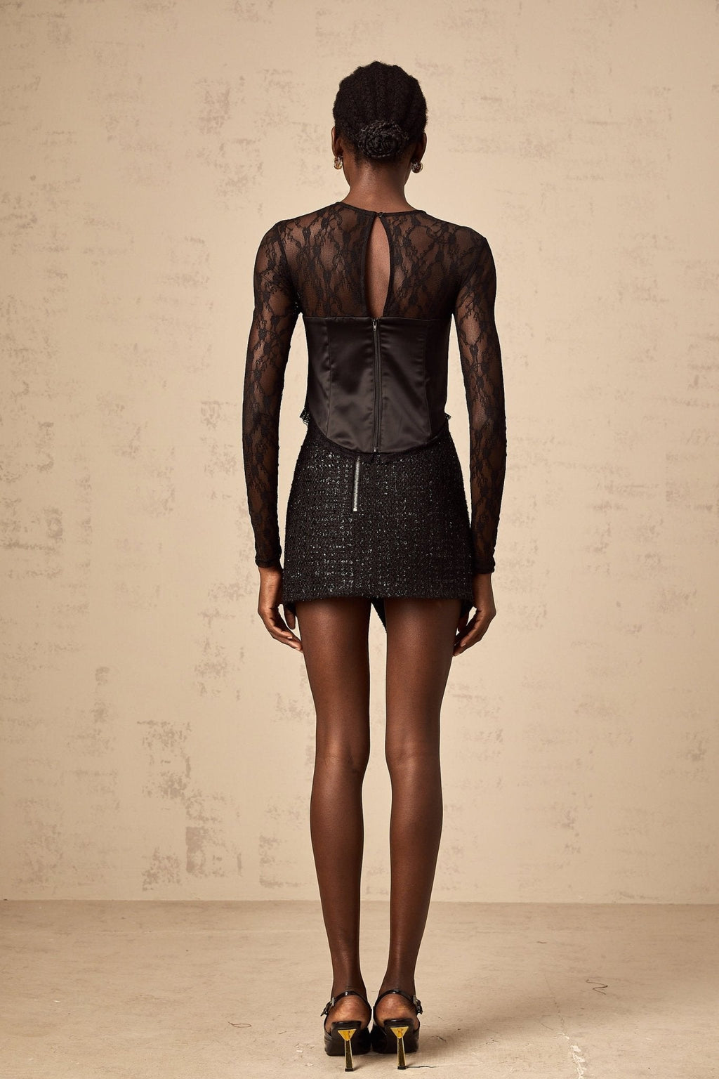 Rita Cut out Top Lace & Satin Panel