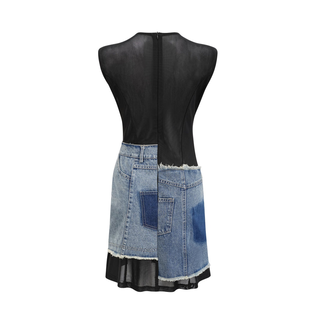 Rita Denim Patchwork Sleeveless Dress