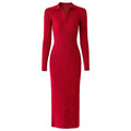 Rita Dress - Bodycon Fit - Polo Collar - Knee - Length Silhouette - Ribbed Knit With Sparkling Details