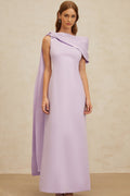 Rita Maxi Dress - One - Shoulder - Cape - Ruched - Slit Zip - Floor - Length
