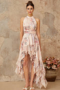 Rita Maxi Dress Pink Floral Asymmetrical & Open Back