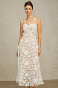 Rita Midi Dress White Lace Tulle Sleeveless & Rear Zip