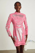 Rita Mini Dress Pink Crystal Beaded Zippered Glam