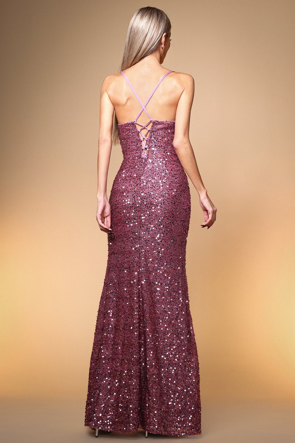 Rita Pink Sequin Ruched Slit Dress
