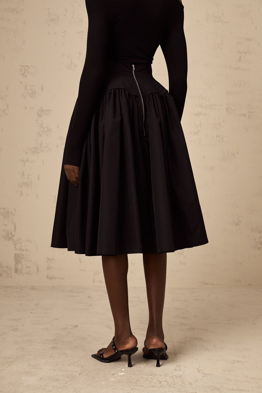 Rita Skirt Black Pleated Flared Midi & High Waist