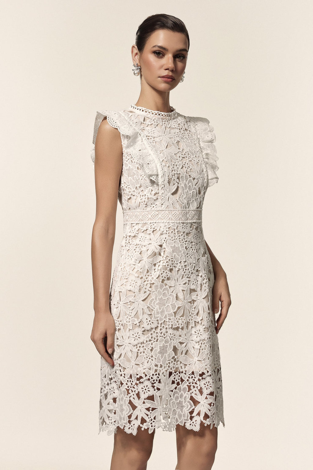 Rita White Lace Floral Ruffled Mini Dress