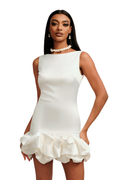Fabiana Mini Dress - Slim Fit - Satin Fabric - Ruffled Hem - Fitted Bodice - Comfortable Fit