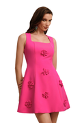 Rebekah Floral Mini Dress - Square Neckline - Fitted Bodice - A-Line Skirt - Whimsical Floral Detailing