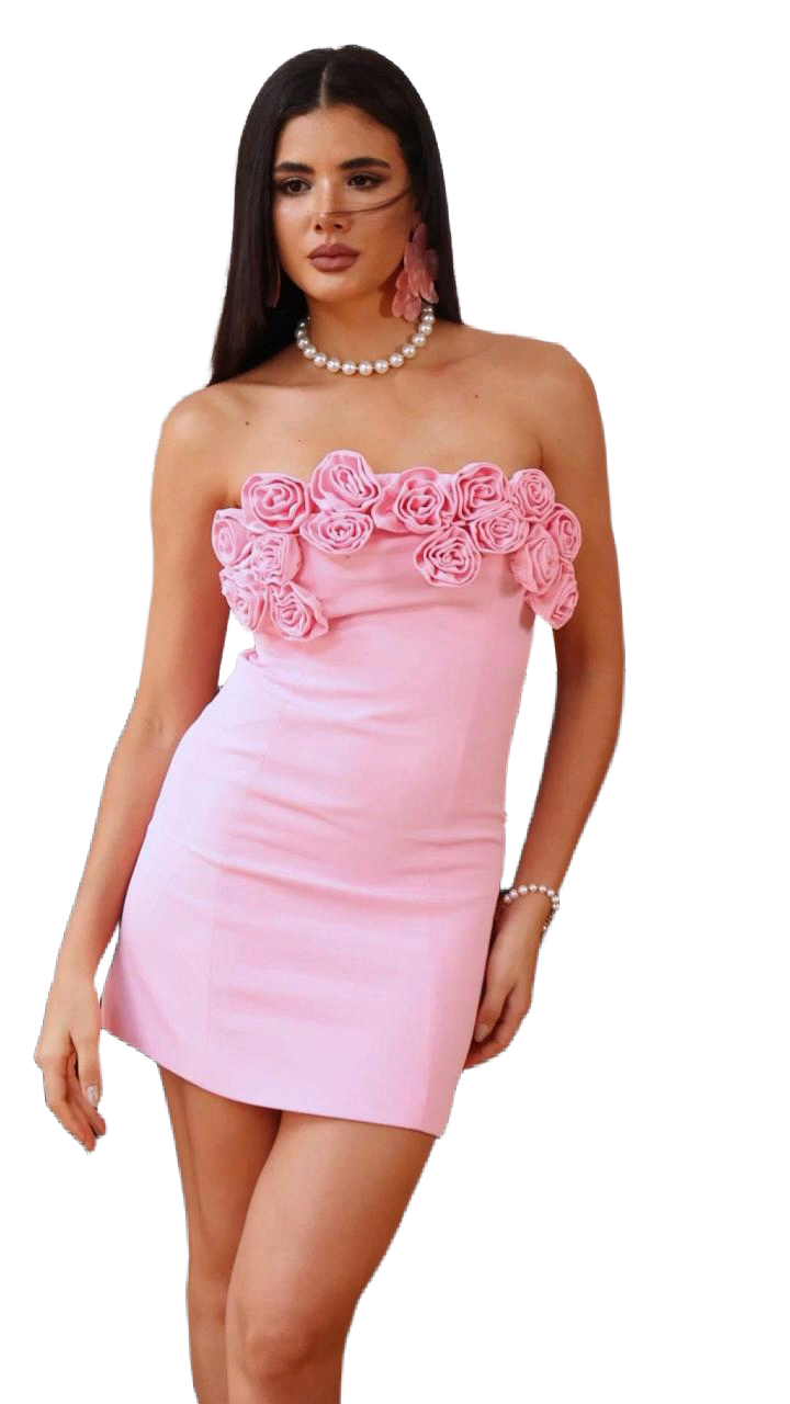 Jamie Mini Dress - Strapless - Floral Detailing - Stretchy Fabric - Figure-Enhancing Fit - Vibrant Color
