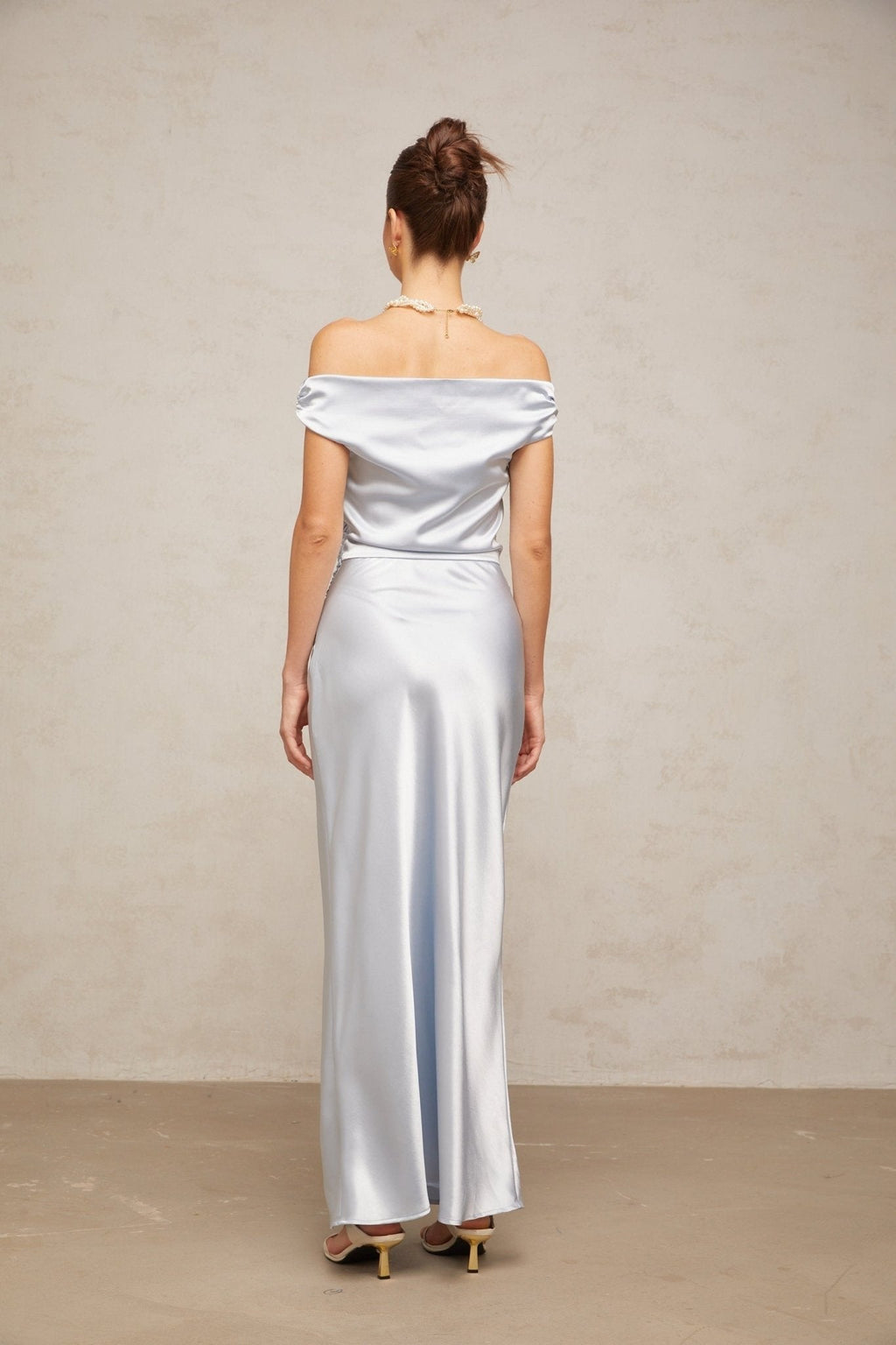 Roberta Maxi Dress in Vibrant Blue with Off - Shoulder Neckline & Ruched Detailing