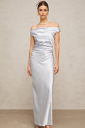 Roberta Maxi Dress in Vibrant Blue with Off - Shoulder Neckline & Ruched Detailing