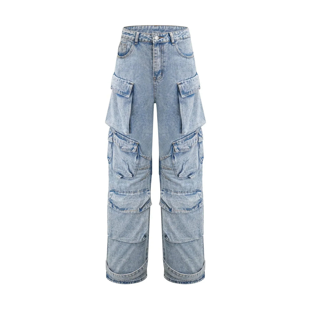 Roberta Trousers Blue High - Waisted Cargo & Wide - Leg Silhouette