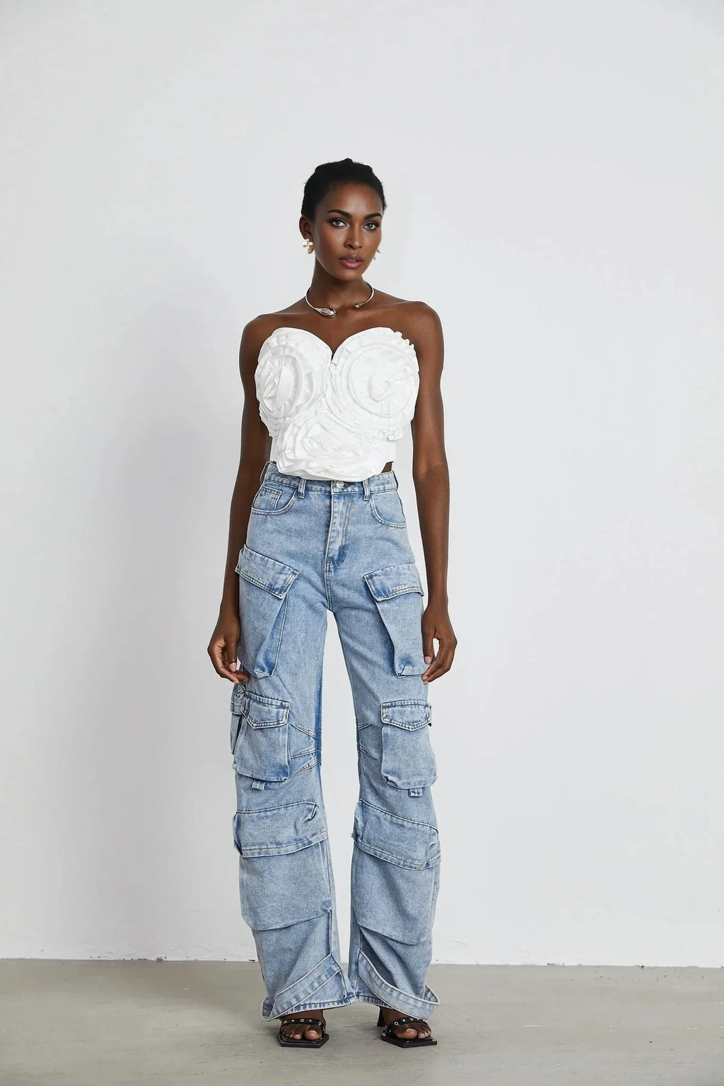 Roberta Trousers Blue High - Waisted Cargo & Wide - Leg Silhouette