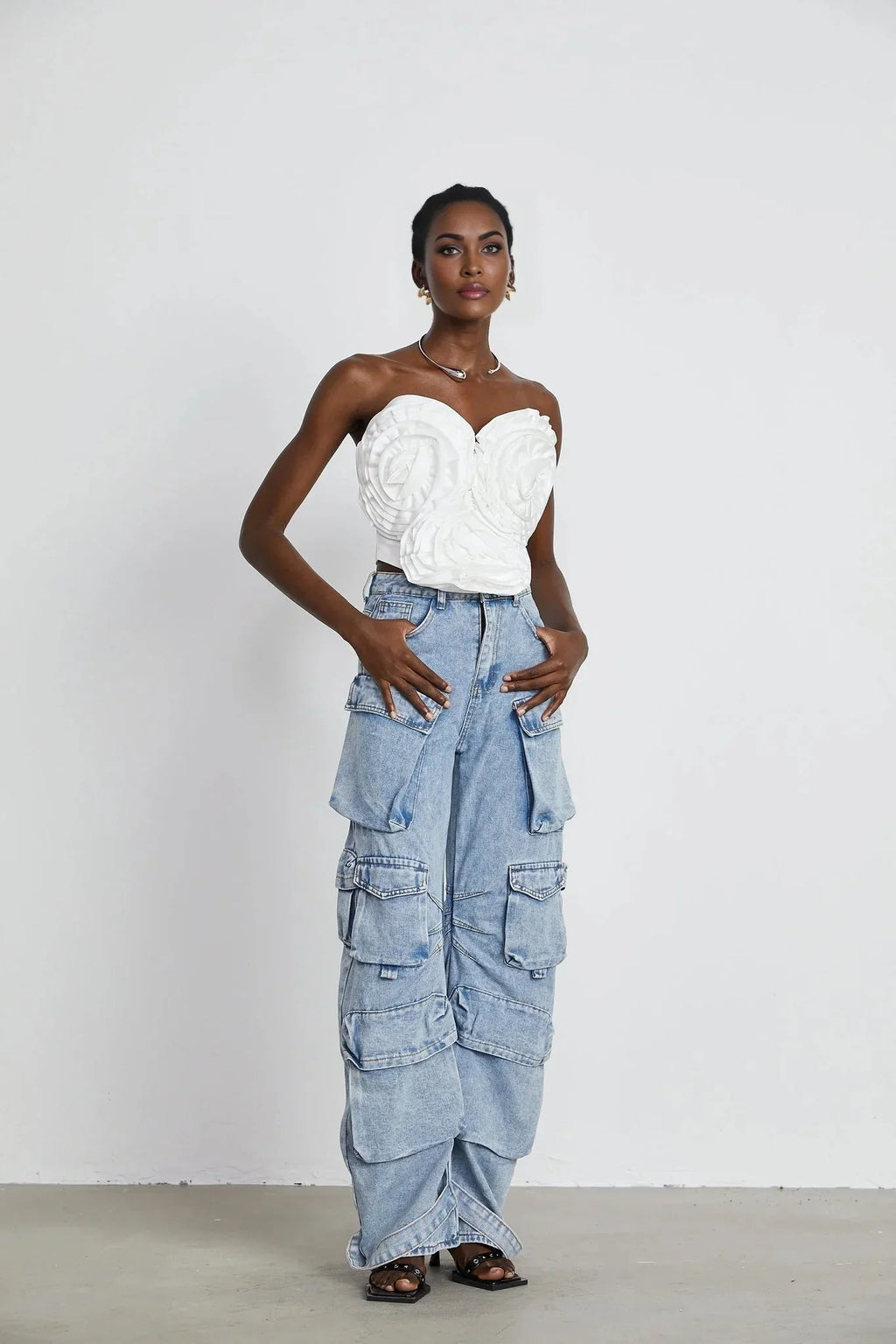 Roberta Trousers Blue High - Waisted Cargo & Wide - Leg Silhouette