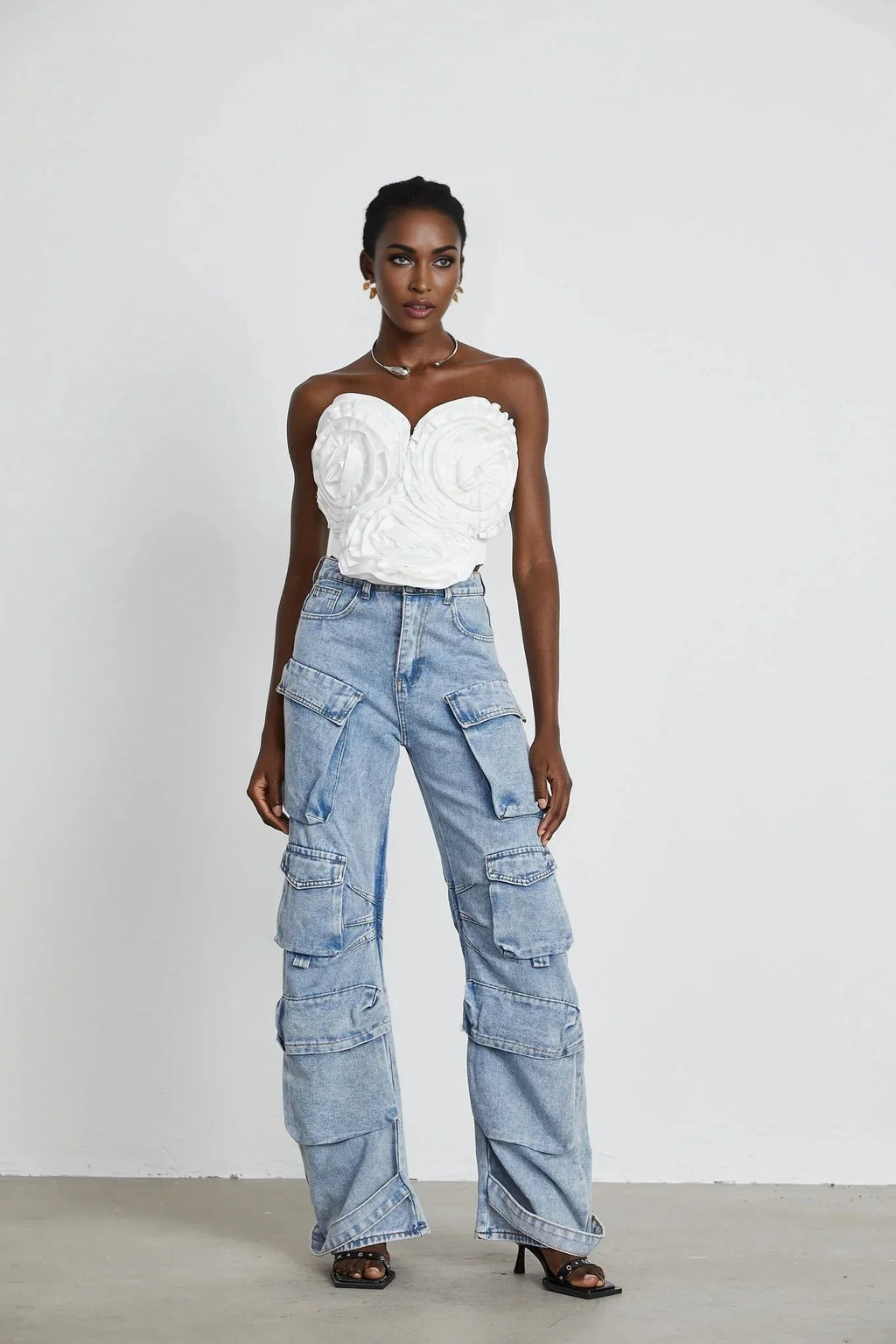 Roberta Trousers Blue High - Waisted Cargo & Wide - Leg Silhouette