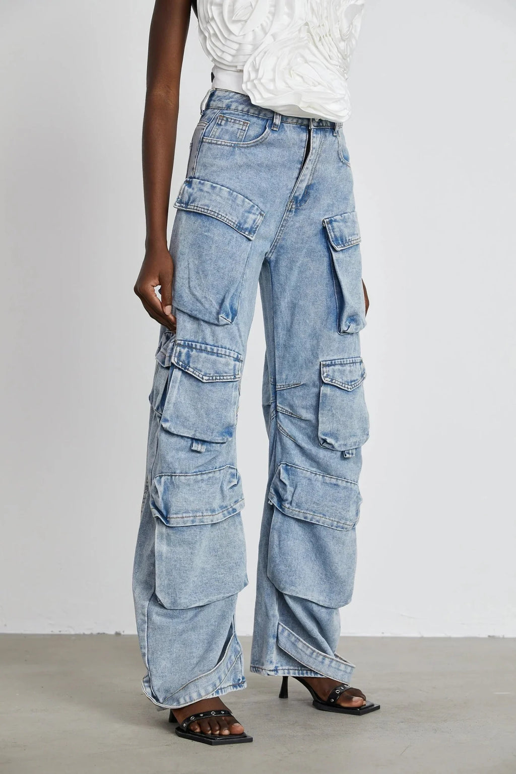 Roberta Trousers Blue High - Waisted Cargo & Wide - Leg Silhouette