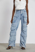 Roberta Trousers Blue High - Waisted Cargo & Wide - Leg Silhouette