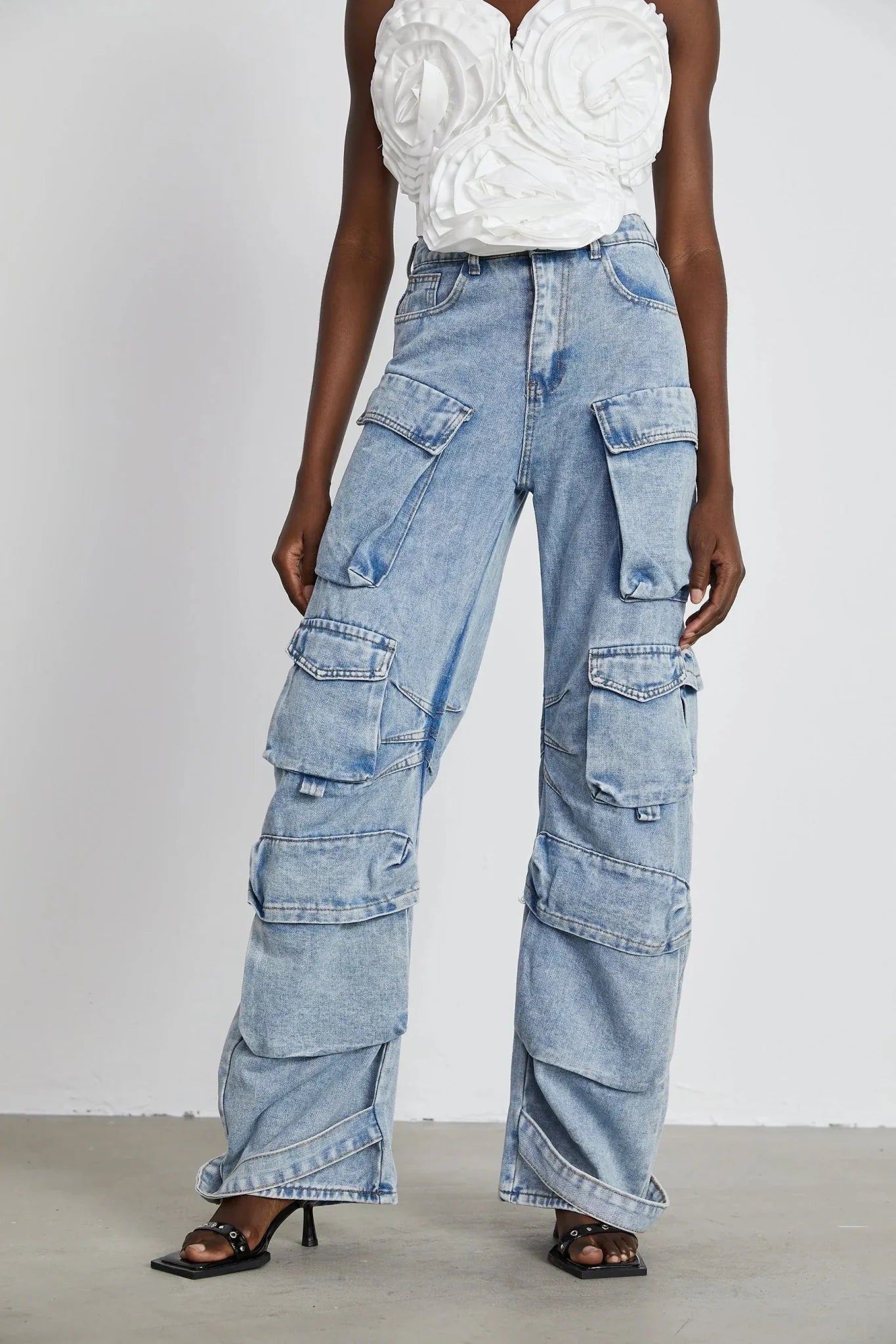 Roberta Trousers Blue High - Waisted Cargo & Wide - Leg Silhouette