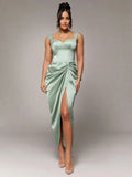 Rory Midi Dress - Neckline Straps - Formal & Evening - High Waist - Twist Details - Split Thigh