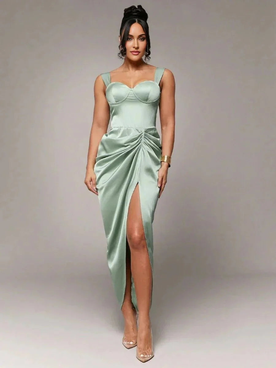 Rory Midi Dress - Neckline Straps - Formal & Evening - High Waist - Twist Details - Split Thigh