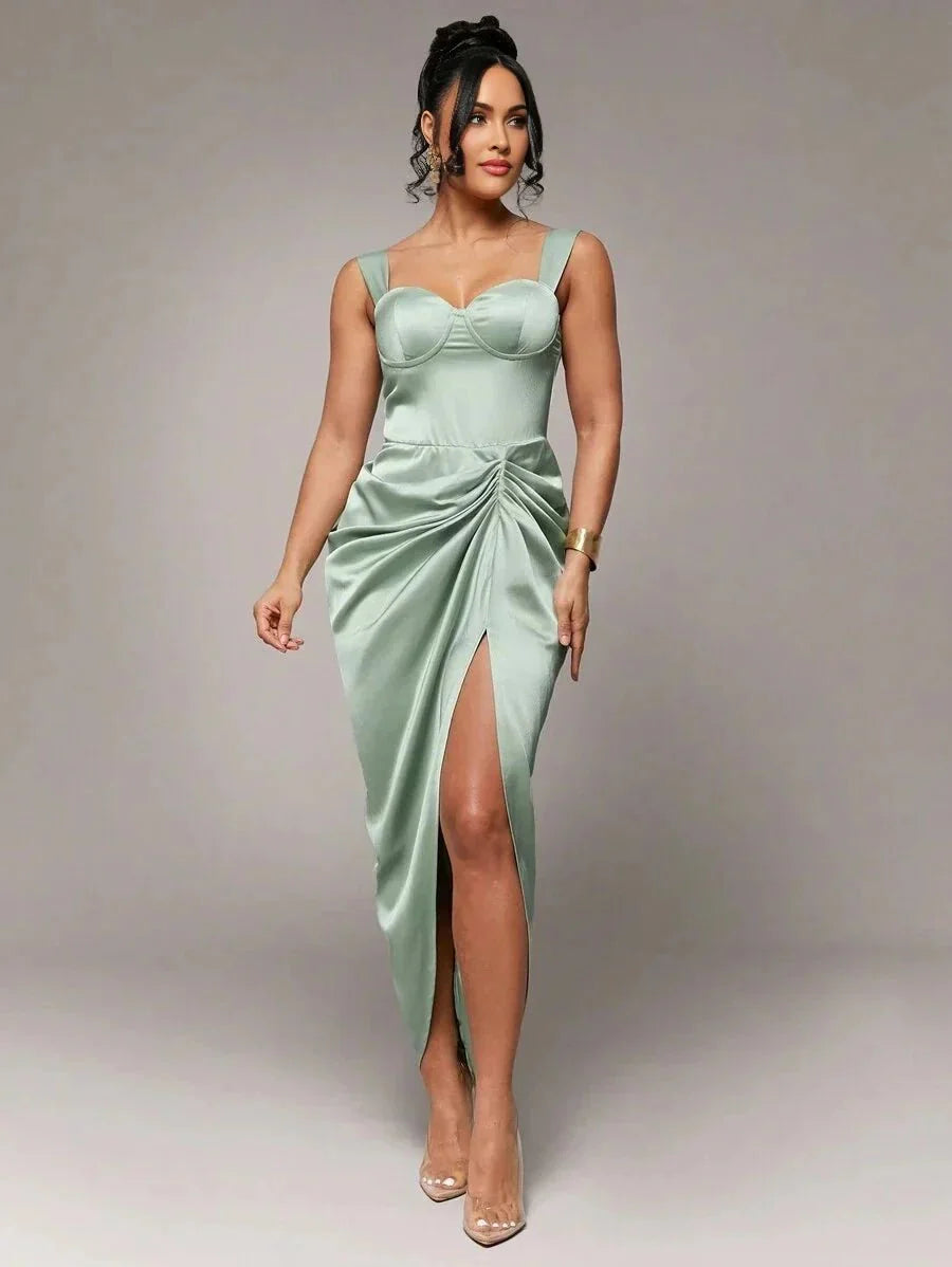 Rory Midi Dress - Neckline Straps - Formal & Evening - High Waist - Twist Details - Split Thigh