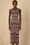Rory Midi Dress Purple Striped Crochet Knit Sleeveless Straight Hem