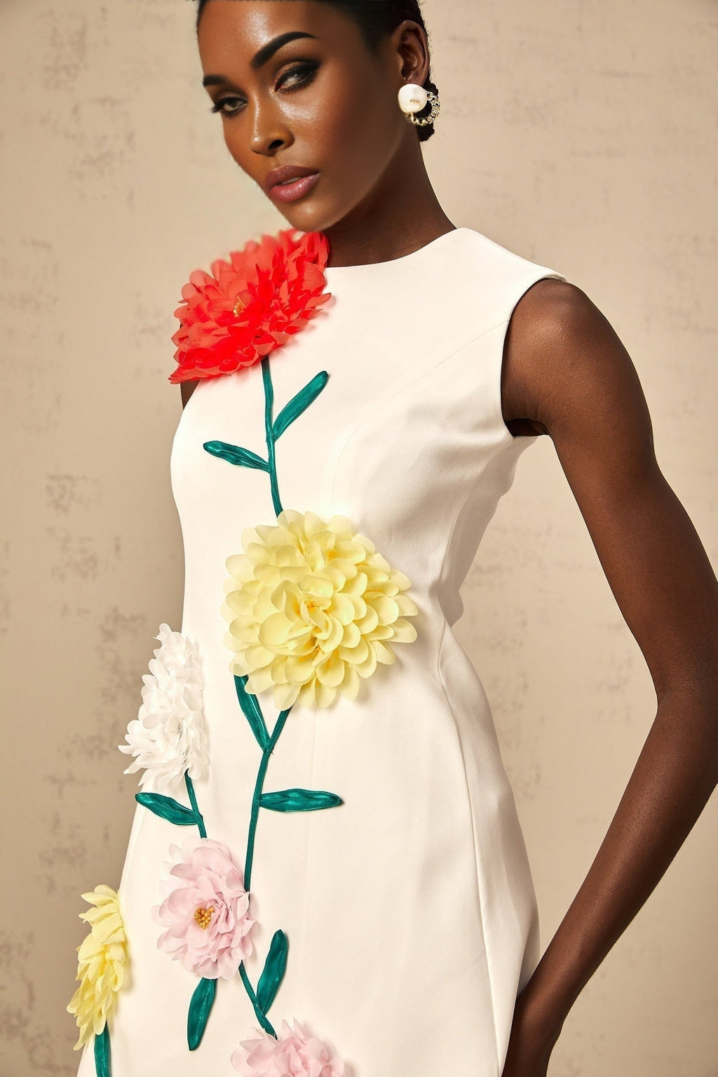 Rory Mini Dress White 3D Petal Sleeveless ALine