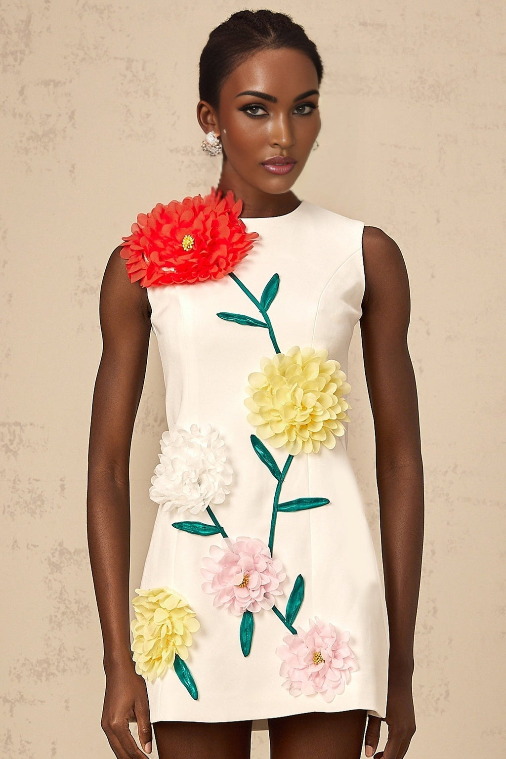 Rory Mini Dress White 3D Petal Sleeveless ALine