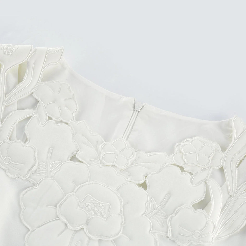 Rosalba Floral Midi Dress Long Sleeve High Waist A - Line Cut Out Design