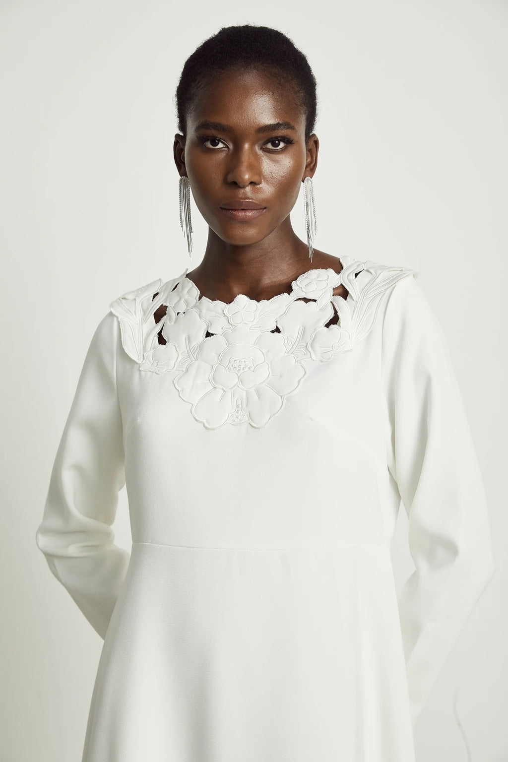Rosalba Floral Midi Dress Long Sleeve High Waist A - Line Cut Out Design