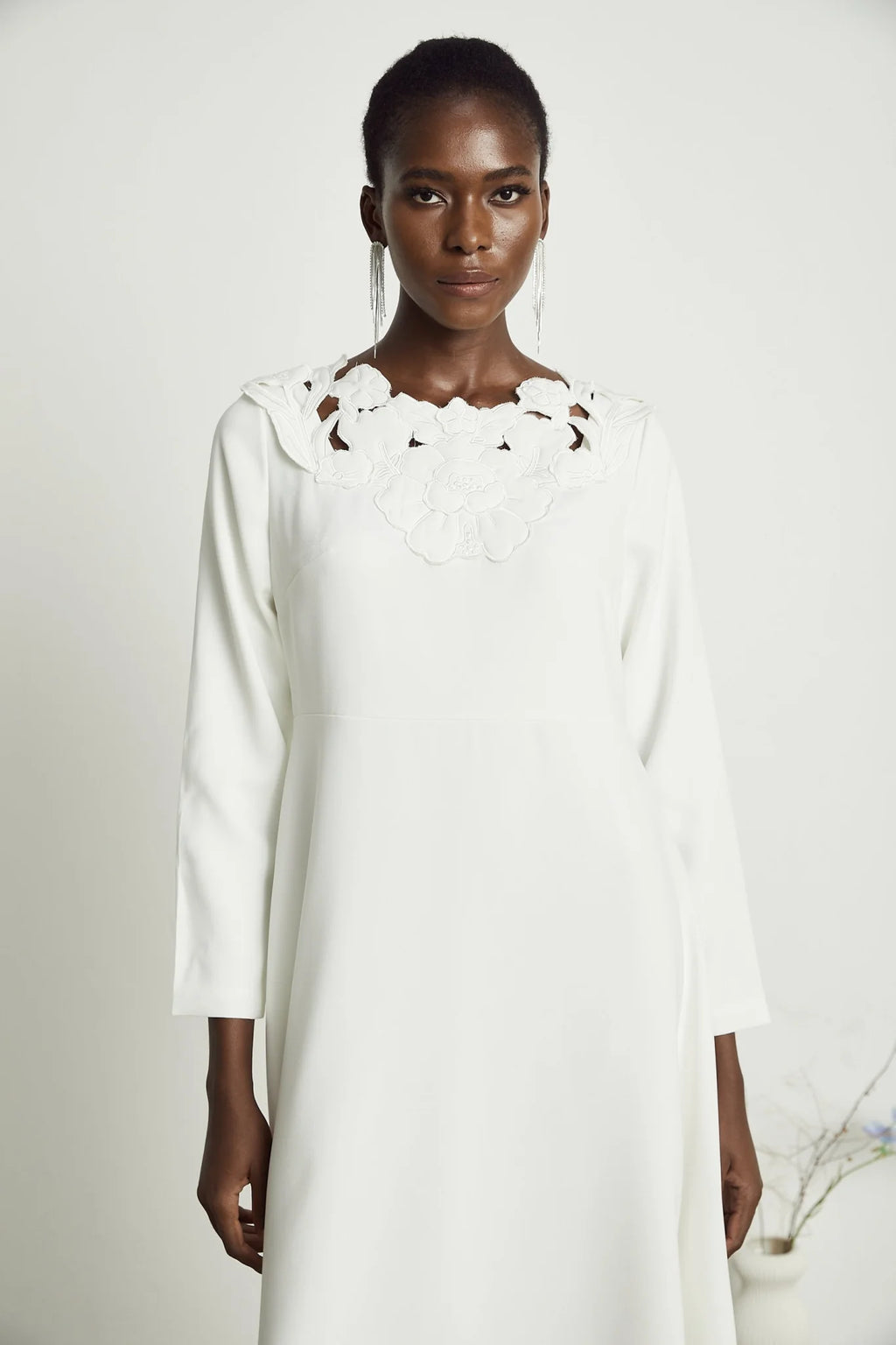 Rosalba Floral Midi Dress Long Sleeve High Waist A - Line Cut Out Design