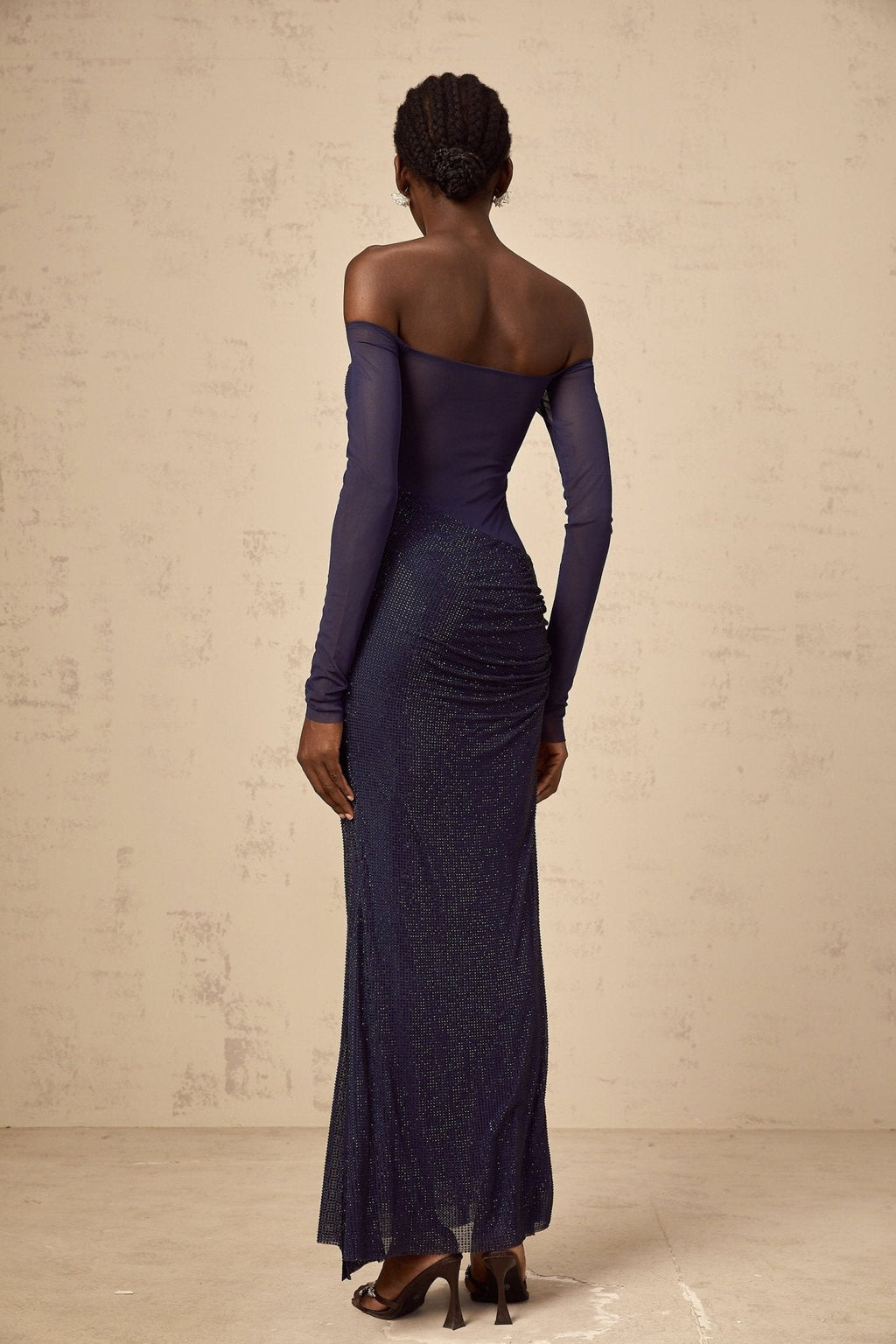 Rosalba Maxi Dress in Sumptuous Blue with Off - Shoulder Design