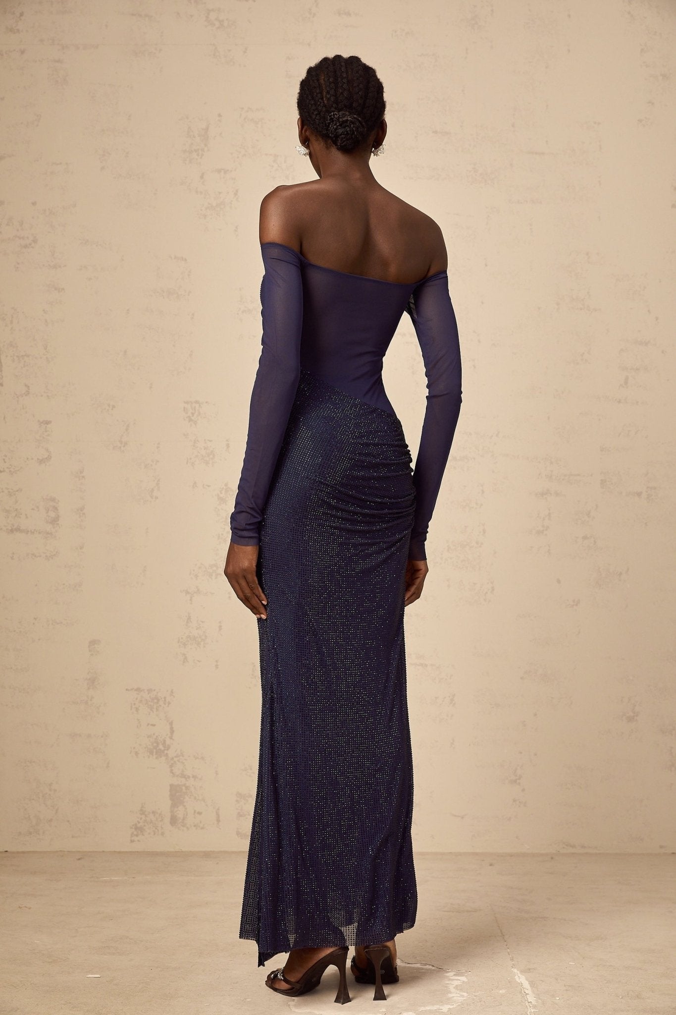 Rosalba Maxi Dress in Sumptuous Blue with Off - Shoulder Design