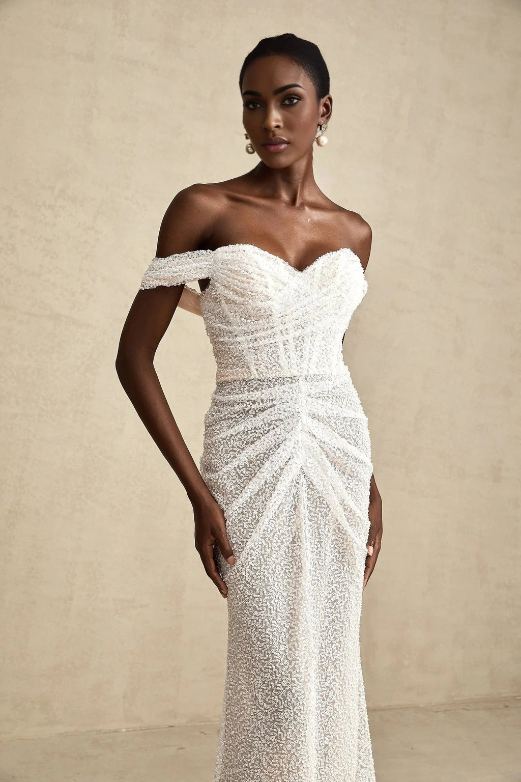 Rosalba Maxi Dress White Sequin Off - Shoulder