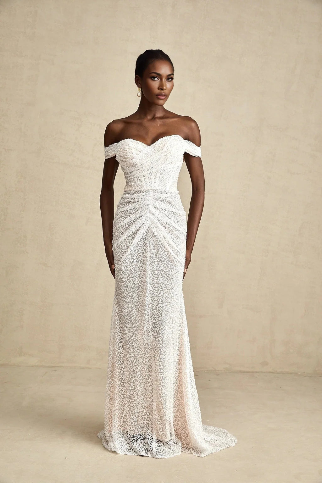 Rosalba Maxi Dress White Sequin Off - Shoulder